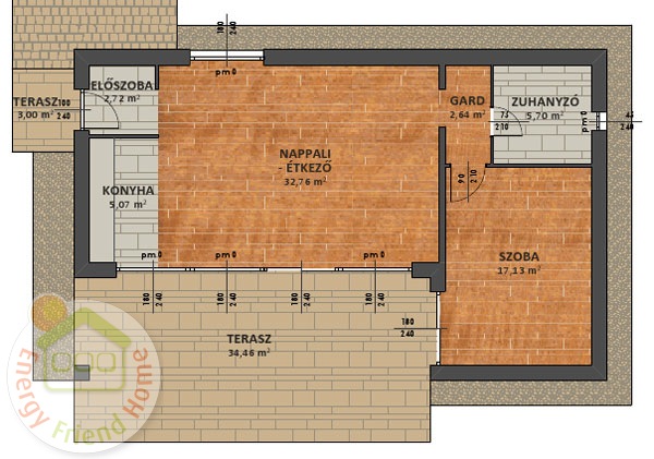 balaton83 EnergyFriendHome típusterv (FlatHome 205) homlokzati látványterve
